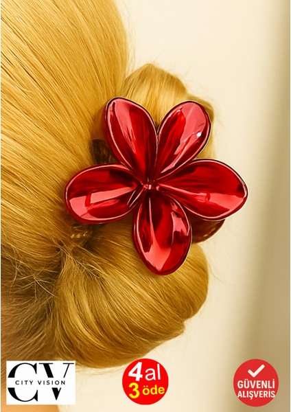 Metalik Nar Çiçeği Renk Lotus Mandal Saç Tokası 8 cm – Şık ve Dayanıklı