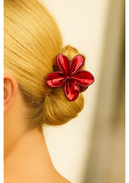 Metalik Nar Çiçeği Renk Lotus Mandal Saç Tokası 8 cm – Şık ve Dayanıklı fiyatları