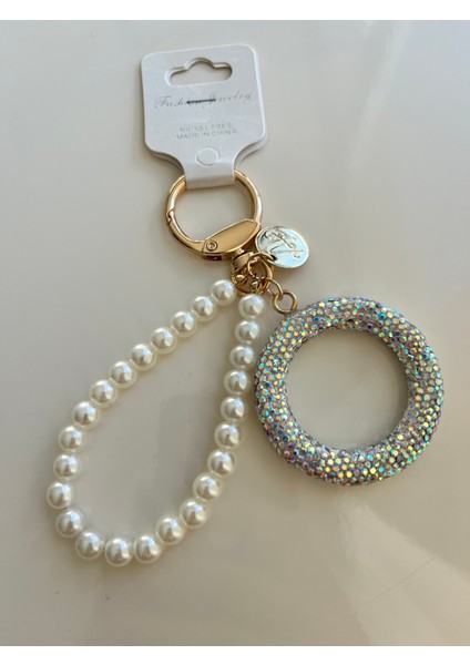Inci Detaylı Parlak Taşlı Anahtarlık – Gold Renk Şık Tasarım
