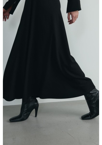 Siyah Norena Düğümlü Midi Elbise fiyatları