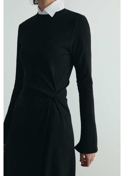 Siyah Norena Düğümlü Midi Elbise modelleri