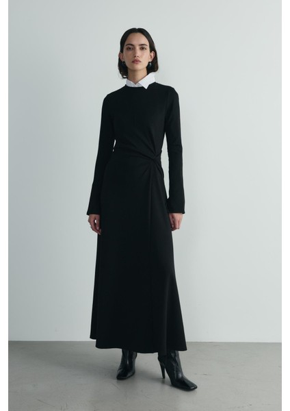 Siyah Norena Düğümlü Midi Elbise fırsatları