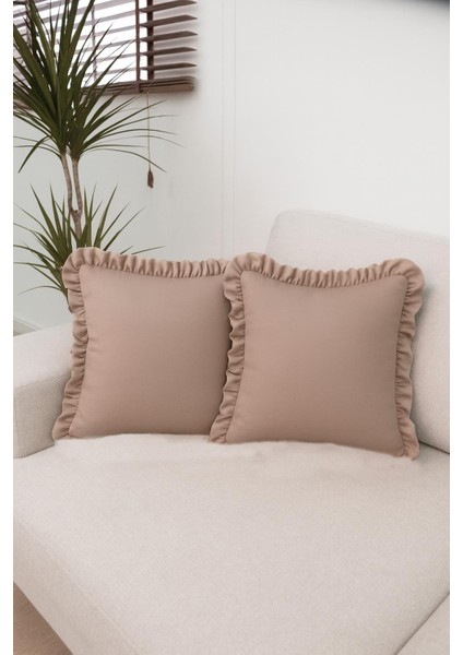 Fırfırlı Bej Kırlent Kılıfı Dekoratif Bohem Soft Koltuk Sırt Yastık Hediyelik Yılbaşı 45X45