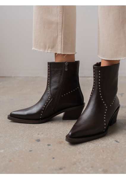 Ruxan Kahve Hakiki Deri Kadın Bot