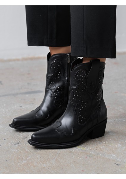 Vulya Siyah Hakiki Deri Kadın Bot