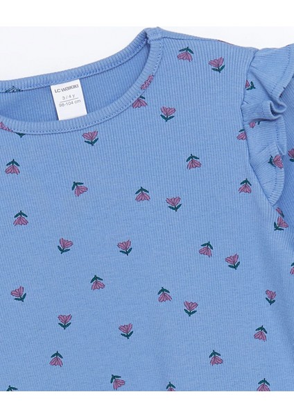 Lcw Kids Mavi Bisiklet Yaka Uzun Kollu Çiçekli Kız Çocuk Tişört fiyatları
