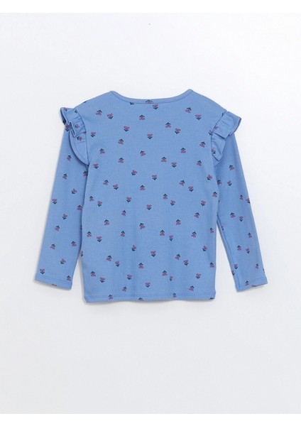 Lcw Kids Mavi Bisiklet Yaka Uzun Kollu Çiçekli Kız Çocuk Tişört modelleri
