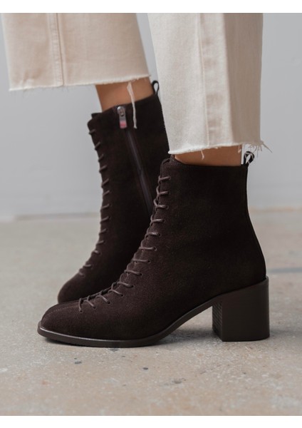 Hensy Kahve Süet Hakiki Deri Kadın Bot