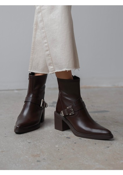Pulina Kahve Deri Hakiki Deri Kadın Bot
