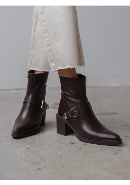 Pulina Kahve Deri Hakiki Deri Kadın Bot modelleri