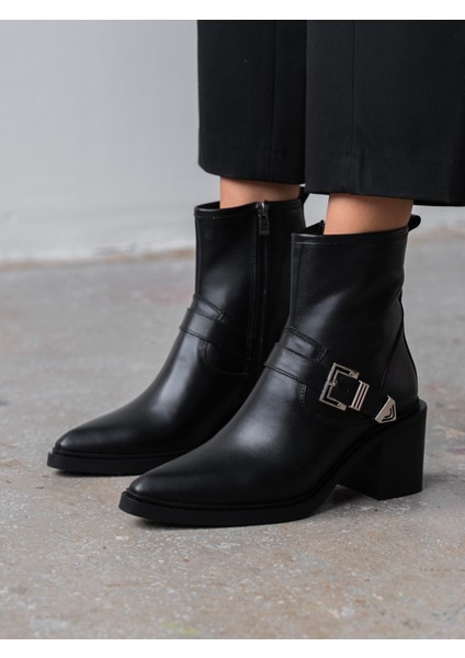 Pulina Siyah Hakiki Deri Kadın Bot