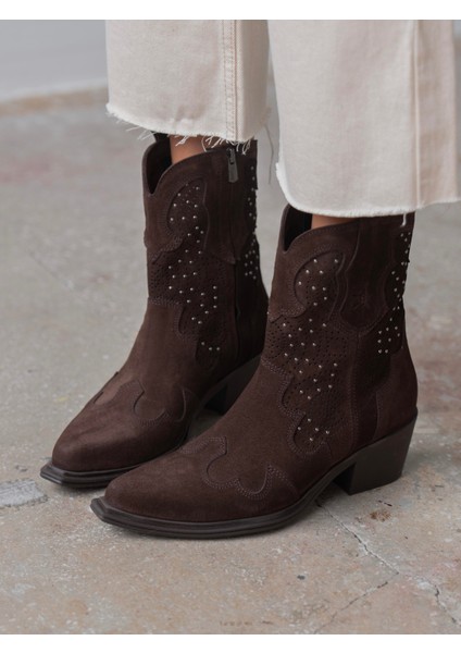 Vulya Kahve Süet Hakiki Deri Kadın Bot