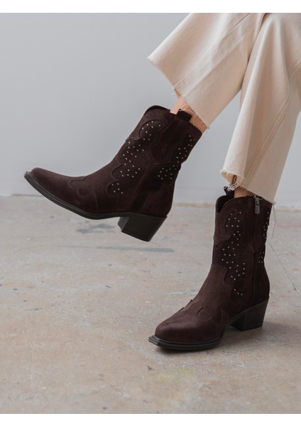 Vulya Kahve Süet Hakiki Deri Kadın Bot modelleri