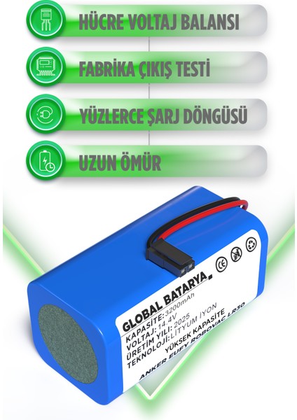Anker Eufy Robovac LR30 Uyumlu Robot Süpürge Bataryası 14.4V 3200MAH Li-Ion Pil (Yüksek Kapasite) modelleri