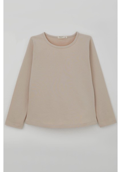 Kız Çocuk Uzun Kollu Tişört Basic 8-12 Yaş, Bej