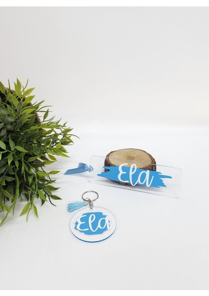 Isme Özel Kişiye Özel Mavi Detaylı Pleksi Kitap Ayracı ve Anahtarlık Seti fiyatları