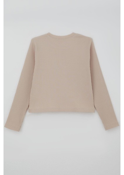 Kız Çocuk Uzun Kollu Tişört Kelebek Arma Detaylı Pullu Incili 8-14 Yaş, Bej fiyatları