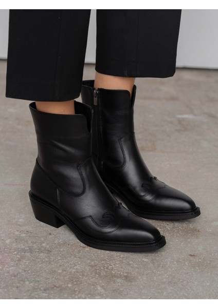 Krowe Siyah Hakiki Deri Kadın Bot