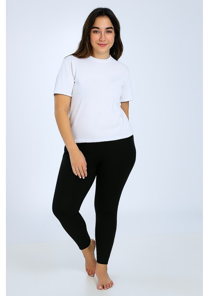 Pamuklu Uzun Paçaları Dantelli Ağlı Büyük Beden Kadın Tayt