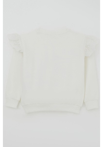 Kız Çocuk Sweatshirt Omuzları Çiçek Nakış Detaylı Çiçek Baskılı 2-6 Yaş, Ekru fiyatları