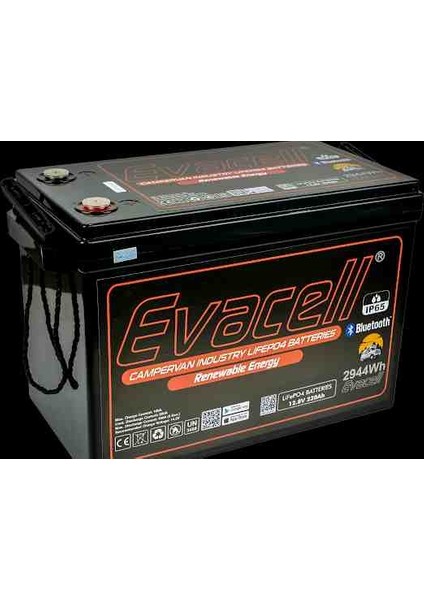 12.8V(12 Volt) 230 Ah Amper Lifepo4 Lityum Demir Fosfat 2944 Wh Akü Bluetooth IP65 Karavan Akü