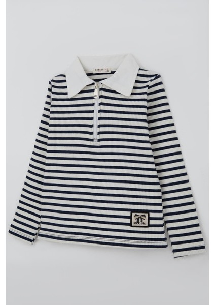 Kız Çocuk Uzun Kollu Tişört Polo Yaka Arma Detaylı Fermuarlı 8-14 Yaş, Beyaz modelleri