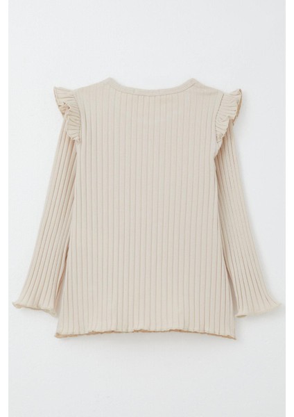 Kız Çocuk Uzun Kollu Tişört Arma Nakışlı Fırfırlı 2-6 Yaş, Bej fiyatları