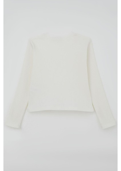 Kız Çocuk Uzun Kollu Tişört Kelebek Arma Detaylı Pullu Incili 8-14 Yaş, Ekru fiyatları