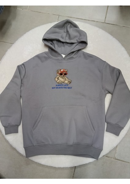 Ayıcık Desenli Kapüşonlu Ön Cep Detaylı Rahat Sweatshirt fiyatları