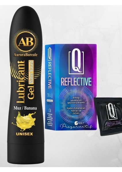 Muz Aromalı Yenilebilir Jel 125 ml Q Reflective 6'lı Kondom Set Süper XWQ44TFGV