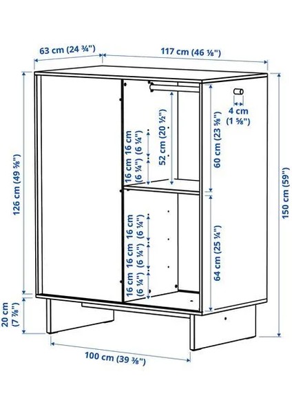 Glamberget Sürgü Kapaklı Gardırop Çam Siyah 117 x 63 x 150 Cm fiyatları