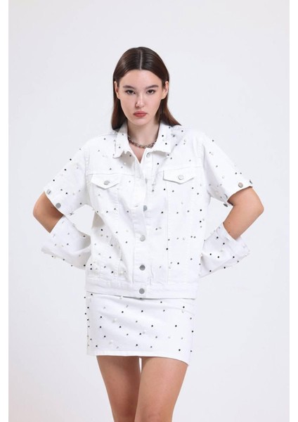 Denim Jean Taşlı Cepli Çıtçıtlı Çıkarılabilir Kol Detaylı Düğmeli Kot Ceket