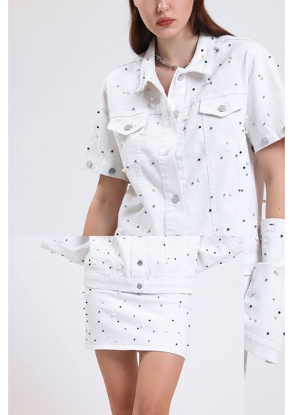 Denim Jean Taşlı Cepli Çıtçıtlı Çıkarılabilir Kol Detaylı Düğmeli Kot Ceket fiyatları