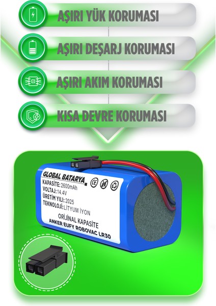 Anker Eufy Robovac LR30 Uyumlu Robot Süpürge Bataryası 14.4V 2600MAH Li-Ion Pil (Orijinal Kapasite) fiyatları
