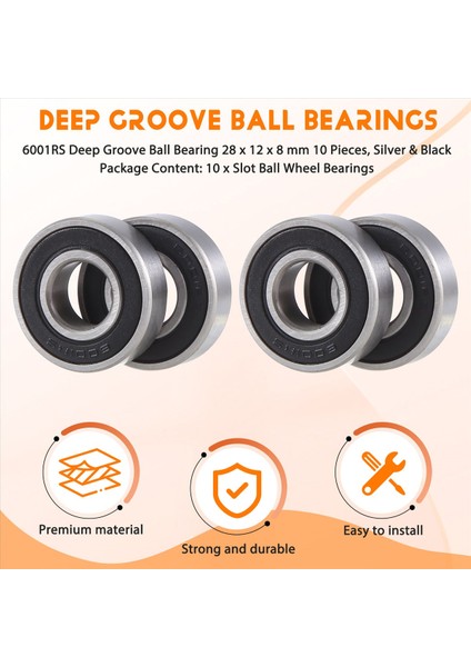 6001RS Derin Oluk Topu 28 x 12 x 8 mm 10 Adet, Gümüş ve Siyah (Yurt Dışından) fırsatları