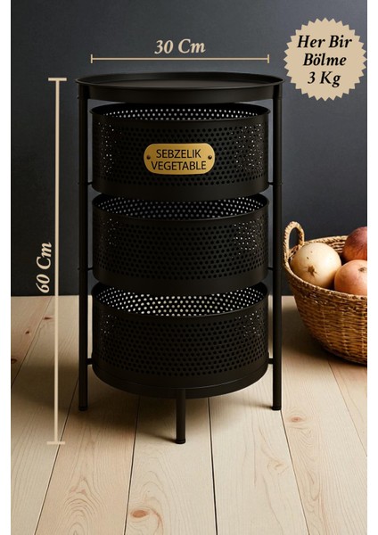 3 Bölmeli Patates ve Soğan Sepeti Patateslik Soğanlık Sebzelik Paslanmaz Metal Dekoratif Düzenleyici