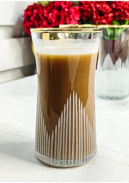 Seçkinev Çınar 6'lı 355ML Yaldızlı ve Kesme Su Bardağı Takımı (Ekose-Line)