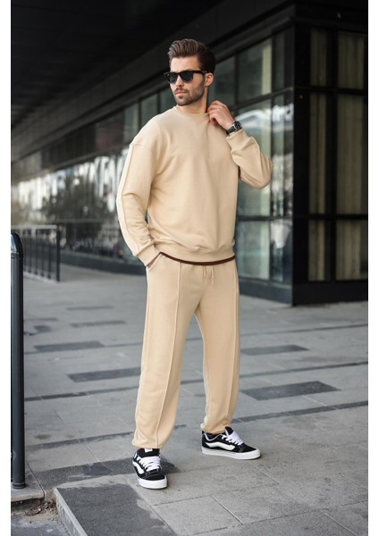 Bej Bisiklet Yaka Basic Erkek Eşofman Takımı E7323 fiyatları