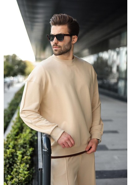 Bej Bisiklet Yaka Basic Erkek Eşofman Takımı E7323 modelleri