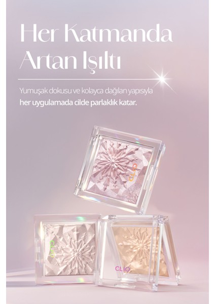 Mikro Inci Tanecikleriyle Yoğun Işıltı Sağlayan Highlighter Clıo Prism Highlighter 03 Frozen Crystal