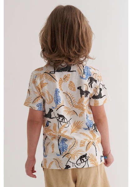 Jack Lions Erkek Çocuk Tişört Orman Temalı Hayvan Desenli 5-14 Yaş, Krem