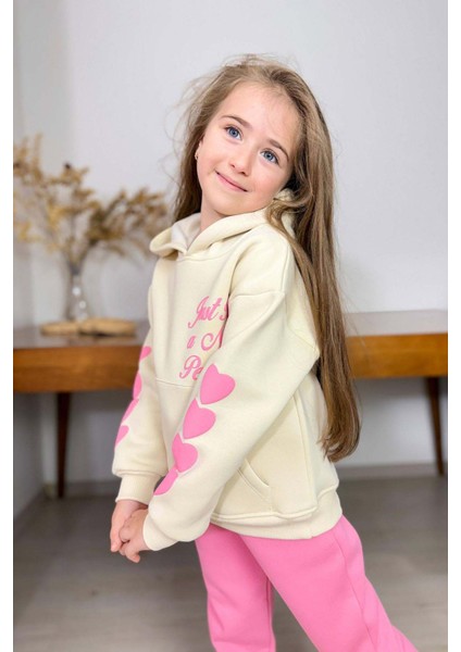 Kız Çocuk Sırt Baskılı ve Kollarında Yazı Detaylı Sweatshirt Pembe Eşofman Takım fiyatları