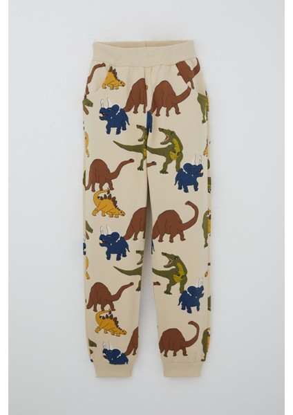 Erkek Çocuk Eşofman Takım Dinozorlar Alemi Desenli 4-8 Yaş, Bej modelleri