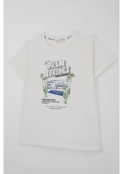 Erkek Çocuk Şortlu Takım Tatil Temalı Palmiye Ağacı Baskılı 5-9 Yaş, Beyaz