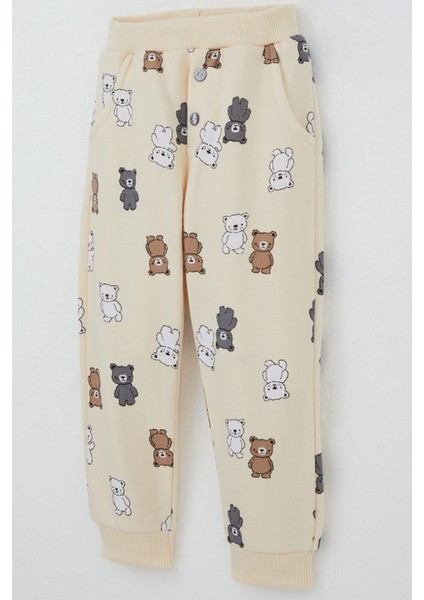Erkek Çocuk Eşofman Takım Sevimli Ayıcıklar Desenli 1-4 Yaş, Krem