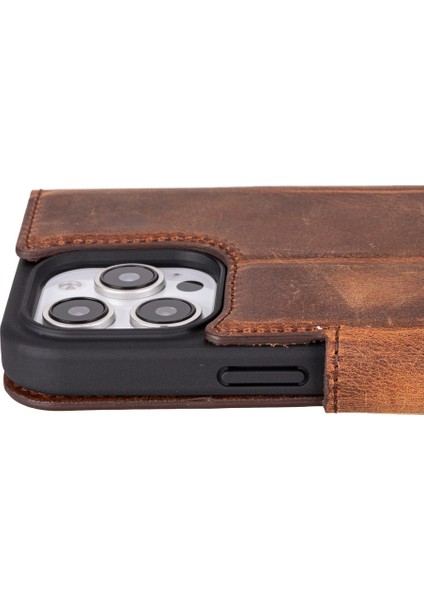 Apple iPhone 16 Pro Max Uyumlu, Hakiki Deri, El Yapımı, Cüzdanlı Kılıf, Antik Kahve fırsatları