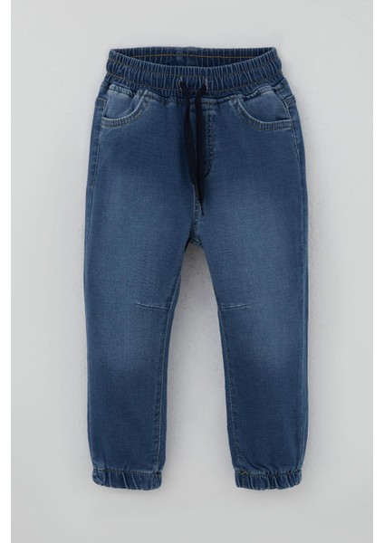 Erkek Çocuk Jean Pantolon Beli Paçası Lastikli Bağcıklı 1.5-5 Yaş, Mavi