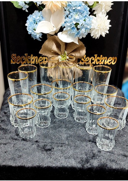 Seçkinev Gaia 18 Parça Gerçek Yaldızlı Su Bardağı Takımı (Paşabahçe Cam)