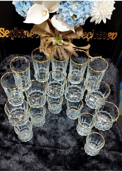 Seçkinev Gaia 18 Parça Gerçek Yaldızlı Su Bardağı Takımı (Paşabahçe Cam) modelleri