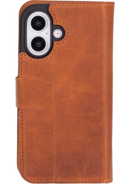 Apple iPhone 16 Plus Uyumlu, Hakiki Deri, El Yapımı, Cüzdanlı Kılıf, Karamel indirimleri